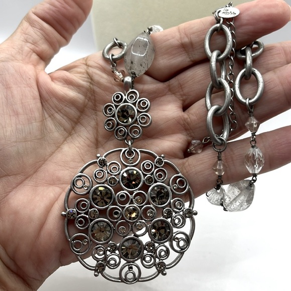 Lia Sophia Matte Silver Tone with large removable pendant Oversized - Picture 11 of 12